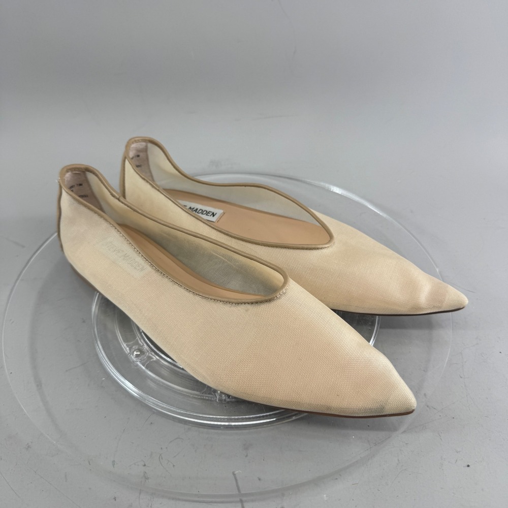 Steve Madden Womens Mesh Pointed Toe Flats Beige Textile Minimalist Size 7.5M